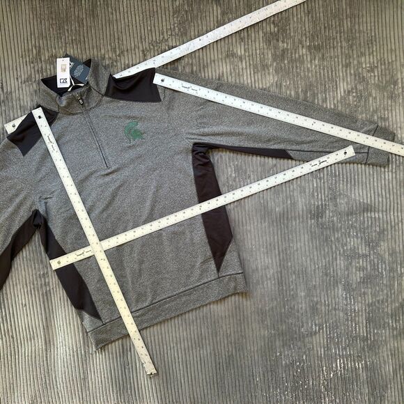 Michigan State MSU Spartans Pullover 1/4 Zip Gray Black Mens Medium Cutter Buck - Picture 3 of 15